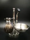 Набор для бритья Golddachs Silvertip Badger Mach3 Soap Bowl Chrom помазок из ворса барсука Silver Tip станок Gillette Mach 3 и подставка хром — фото 5