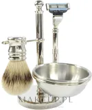Набор для бритья Golddachs Finest Badger Mach3 Soap Bowl Chrom помазок из натурального ворса барсука высшего качества станок Gillette Mach 3 и подставка хром — фото 1