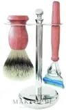 Набор для бритья Golddachs Synthetic Hair Fusion Chrome Rose Wood помазок из синтетического ворса станок Gillette Fusion и подставка хром и розовое дерево — фото 1