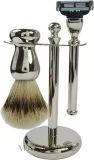 Набор для бритья Golddachs Silver Tip Badger Mach3 Metal Chrome помазок из ворса барсука Silver Tip станок Gillette Mach 3 и подставка металл и хром — фото 1