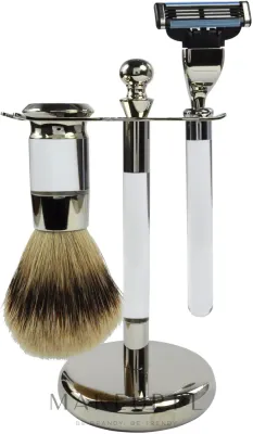 Набор для бритья Golddachs Silver Tip Badger Mach3 Metal Chrome Acrylic Silver Tip помазок из ворса барсука Silver Tip станок Gillette Mach 3 и подставка металл хром и акрил