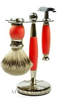 Набор для бритья Golddachs Silver Tip Badger Polymer Handle Red Chrom Safety Razor помазок из ворса барсука Silver Tip станок безопасного типа и подставка красный полимер и хром