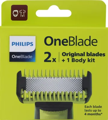 Сменные лезвия Philips OneBlade Face + Body QP620/50 для лица и тела, с гребнем 3 мм, 2 шт