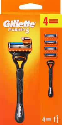Бритвенный станок Gillette Fusion5 Razor For Men чёрный, пять лезвий, 4 сменные кассеты, 1 шт