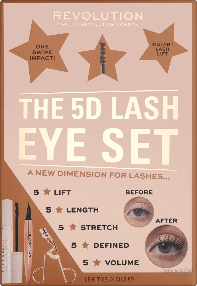 Набор для глаз Makeup Revolution 5D Lash тушь для объема подводка и щипцы для ресниц 14+0.8 мл