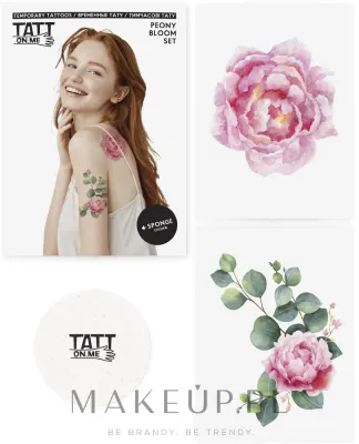 Временные татуировки TATTon.me Peony Bloom Set с цветочным дизайном, 2 татуировки, с губкой