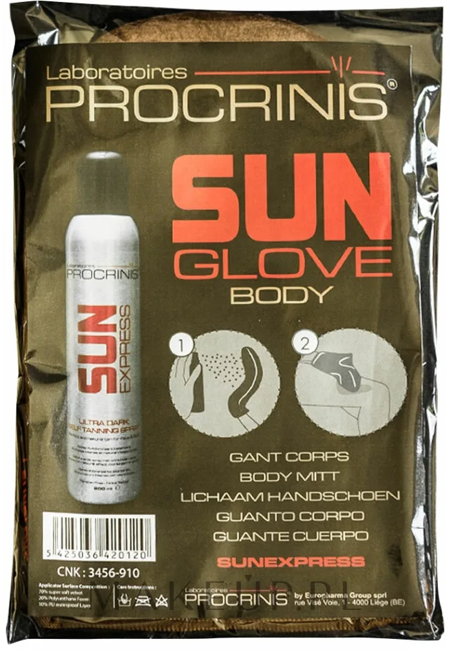 Рукавица для автозагара Laboratoires Procrinis Sunglove Gant Corps, с двусторонним аппликатором, для тела, 1 шт