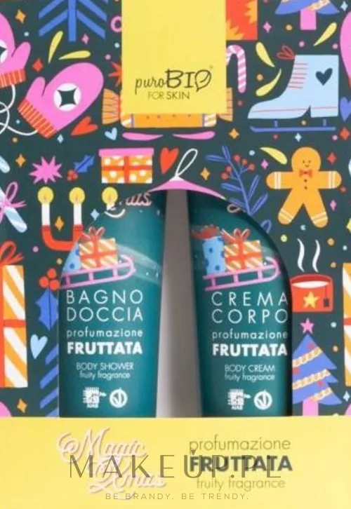 PuroBio Cosmetics PuroBio Cosmetics Magic Xmas Fruity Fragrance (sh/gel/150 мл + b/cr/150 мл) - Набор PuroBio Magic Xmas гель для душа и крем для тела с календулой и ромашкой фруктовый аромат 2x150 мл