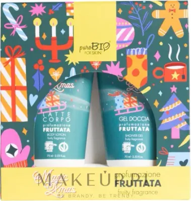 PuroBio Cosmetics PuroBio Cosmetics Magic Xmas Fruity Fragrance (sh/gel/75 мл + b/lot/75 мл) - Набор PuroBio Magic Xmas гель для душа и лосьон для тела с календулой и ромашкой фруктовый аромат 2x75 мл