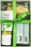 Набор Kalliston крем для рук и тела с авокадо оливковое мыло с лавандой и мочалка 50 мл+100 г — фото 1