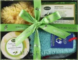 Набор Kalliston Kit: традиционное натуральное оливковое мыло 100 г, мыло Pure Olive Oil 85 г, жёлтая губка, пемза — фото 1