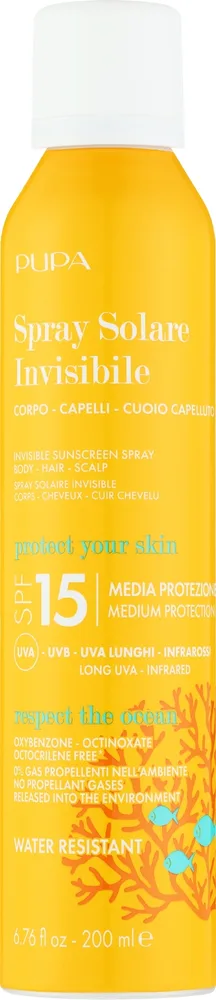 Спрей для тела Pupa Spray Solare Invisibile SPF 15 невидимый без октокрилена 200 мл