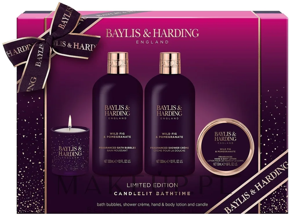 Набор Baylis & Harding Wild Fig & Pomegranate пена для ванны 300 мл крем для душа 300 мл лосьон 50 мл и свеча 60 г
