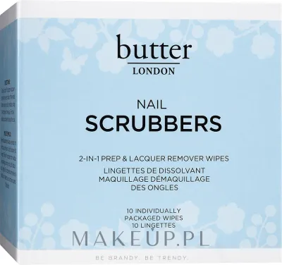 Butter London Nail Scrubbers салфетки для снятия лака 2 в 1 10 шт, двусторонние влажные салфетки с алоэ и витамином E