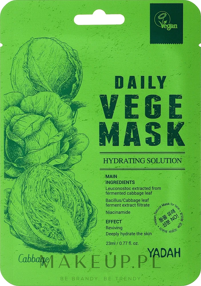 Тканевая маска с экстрактом листьев капусты Yadah Daily Vege Mask Cabbage, оттенок 10 x 23 мл
