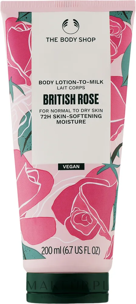 The Body Shop British Rose 72h Skin Softening Moisturiser Body Lotion-to-Milk — увлажняющий бальзам-молочко для тела с британской розой, 200 мл