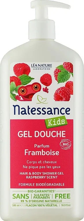 Органический гель для душа Natessance Kids с ароматом малины, 500 мл