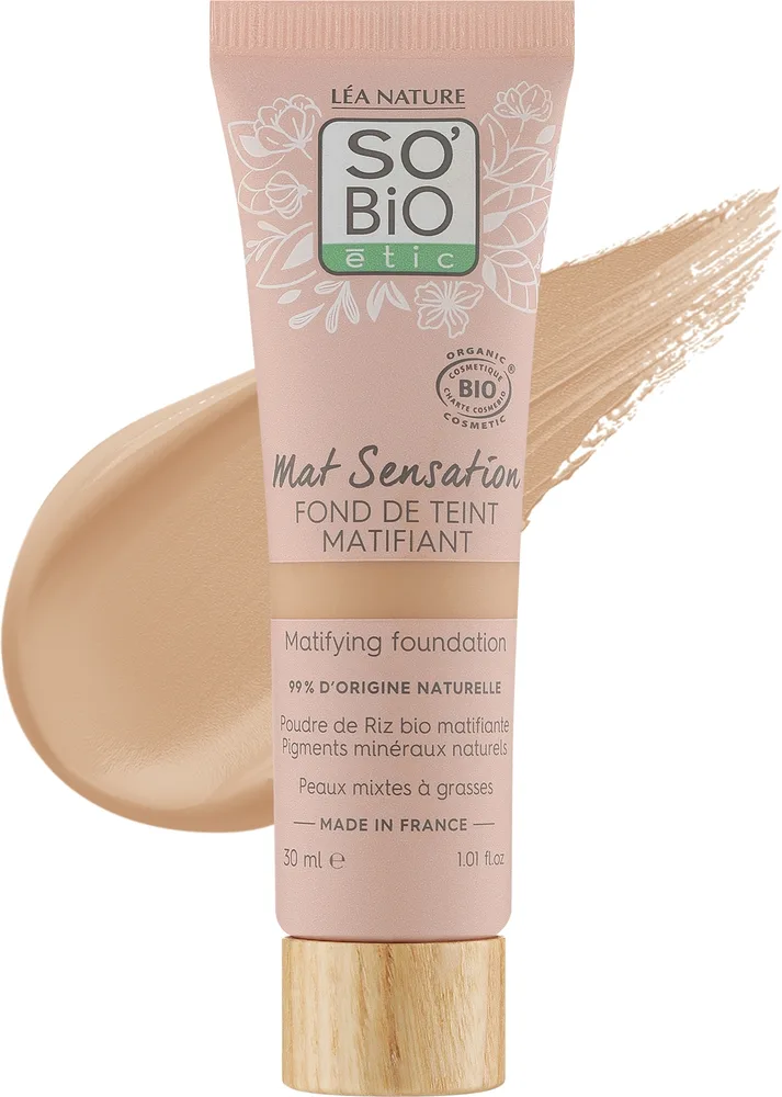 Тональная основа So'Bio Etic Mat Sensation матирующая натуральная, 30 мл, оттенок 25 - Golden Beige