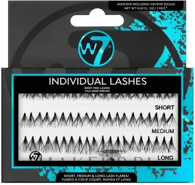 Пучки накладных ресниц W7 Individual False Eyelashes Short Medium Long, три размера, с клеем, 60 шт