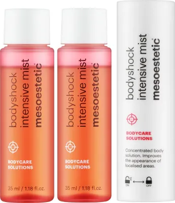 Mesoestetic Bodyshock Intensive Mist концентрат-спрей двухфазный для проблемных зон 2 x 35 мл, антицеллюлитный спрей для бёдер и живота с кофеином