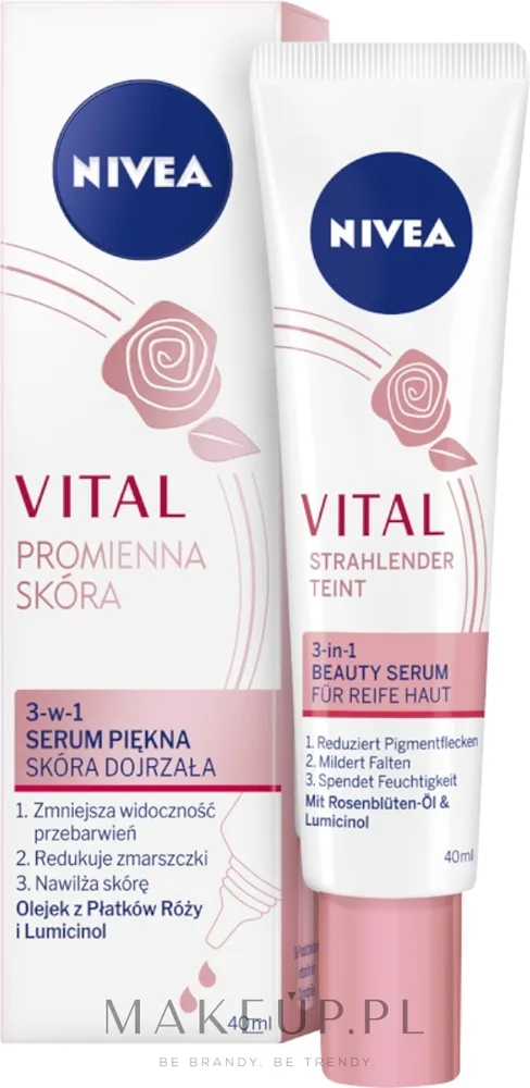 Сыворотка красоты для лица NIVEA Vital Сияющая кожа 3-в-1, с розовым маслом, 40 мл