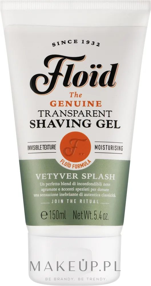 Прозрачный гель для бритья Floid Vetyver Splash Shaving Gel с глицерином, для бороды и усов, 150 мл