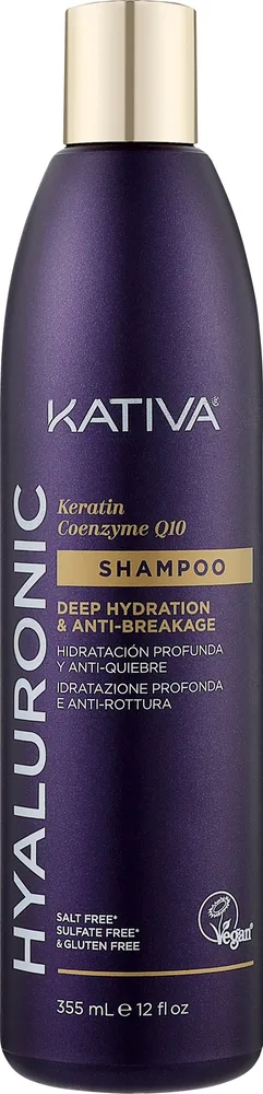Шампунь Kativa с гиалуроновой кислотой и коэнзимом Q10, аминокислоты сои и пшеницы, 355/500 мл, Перу