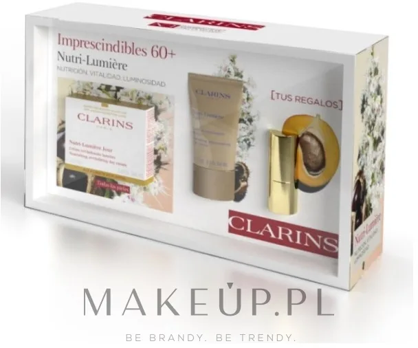 Clarins Nutri-Lumiere набор для антивозрастного ухода: дневной крем 50 мл, ночной крем 15 мл, матовая помада Joli Rouge Velvet Matte 742 - Joli Rouge 1,5 г, подарочный