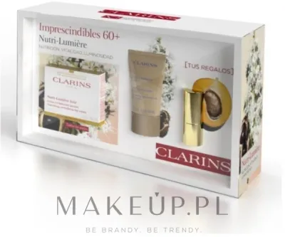 Clarins Nutri-Lumiere набор для антивозрастного ухода: дневной крем 50 мл, ночной крем 15 мл, матовая помада Joli Rouge Velvet Matte 742 - Joli Rouge 1,5 г, подарочный
