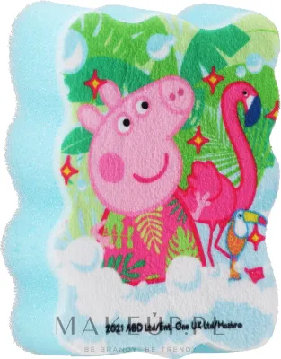 Губка для купания детская Suavipiel Peppa Pig Свинка Пеппа, Пеппа и фламинго, синяя, 1 шт