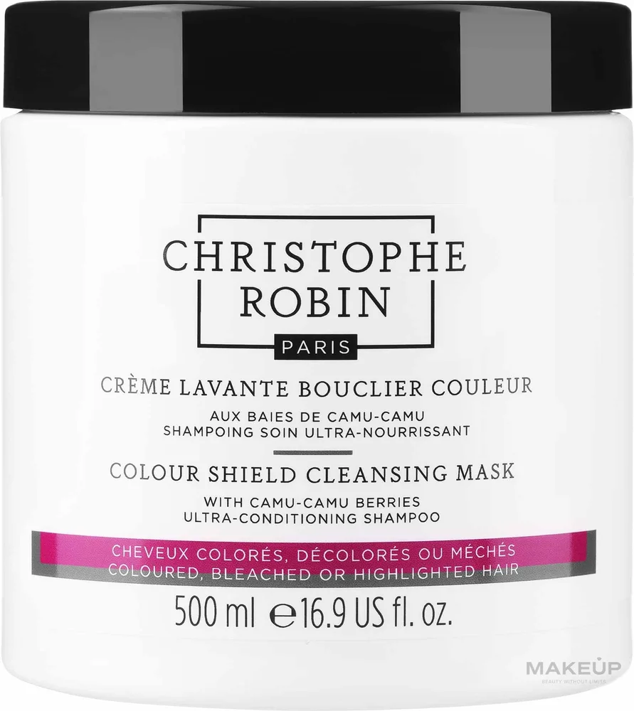 Очищающая маска для окрашенных волос Christophe Robin Color Shield камю-камю, макадамия, зелёный чай, моринга, 250 мл
