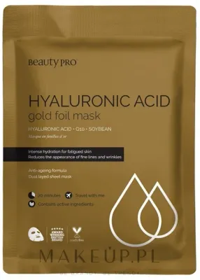 Фольгированная маска для лица с гиалуроновой кислотой и золотом BeautyPro Hyaluronic Acid Gold Foil Mask