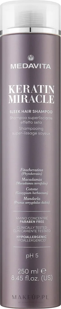 Шампунь для волос Medavita Keratin Miracle Sleek Hair Shampoo ультраразглаживающий, с эффектом шёлка, 250 мл