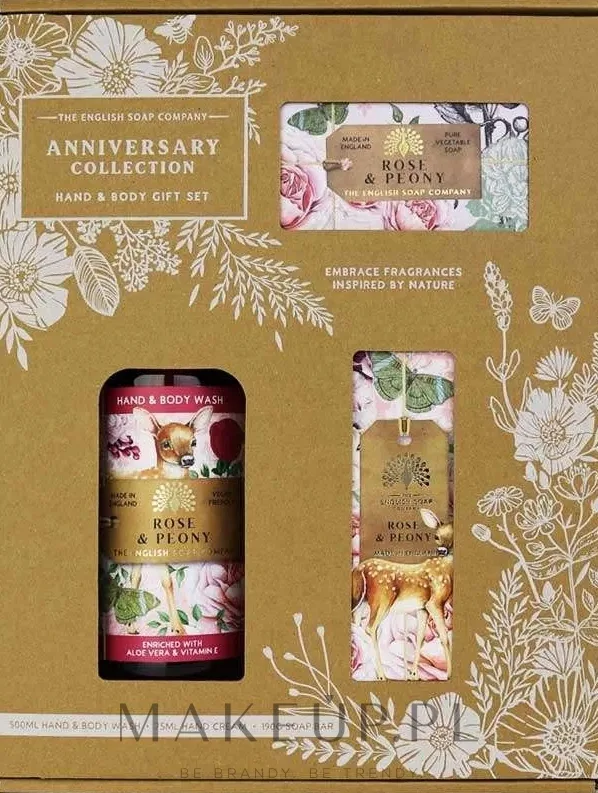 Набор The English Soap Company мыло крем и гель для рук и тела с розой и пионом 190 г+75+500 мл