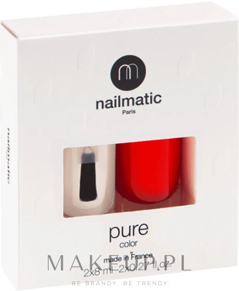 Набор Nailmatic Pure Color база и топ 2 в 1 8 мл и лак для ногтей 8 мл, оттенок Georgia - Poppy Red
