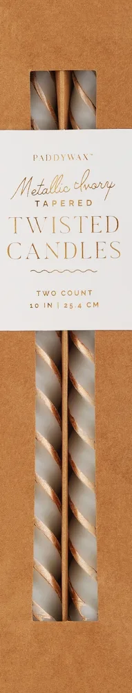 Набор декоративных витых свечей Paddywax Cypress & Fir Metallic Ivory Twisted Taper белый