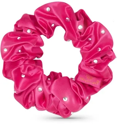 Шёлковая резинка для волос Crystallove Silk Hair Elastic With Crystals Hot Pink с кристаллами, розовая, 1 шт