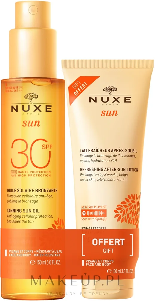Nuxe Sun набор масло для загара SPF 30 150 мл и лосьон после загара 100 мл, подарочный набор солнцезащитное сухое масло и освежающий лосьон после солнца