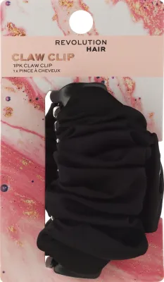 Заколка-краб для волос Revolution Haircare Ruched Satin Claw Clip Black сатиновая, с оборками, 12 зубцов, чёрная, 1 шт