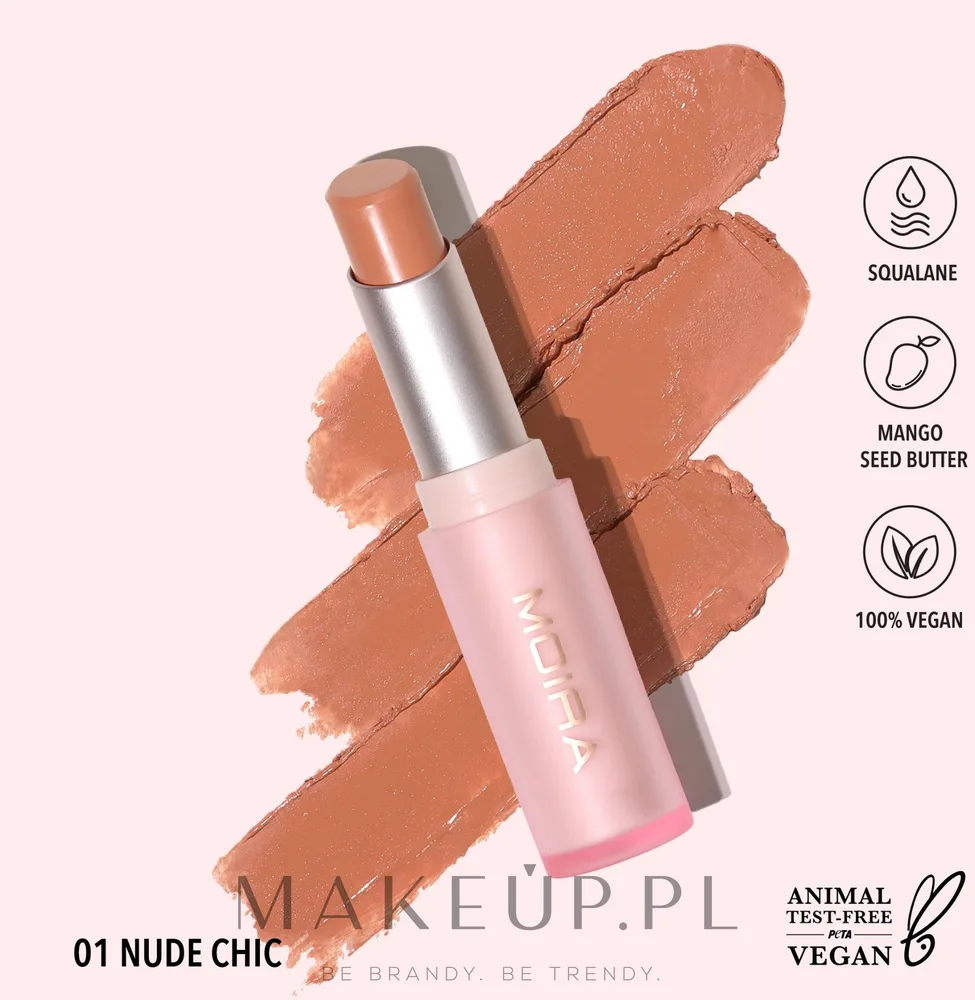 Помада для губ Moira Signature Lipstick с эффектом бальзама, 3,2 г, оттенок 001 - Nude Chic
