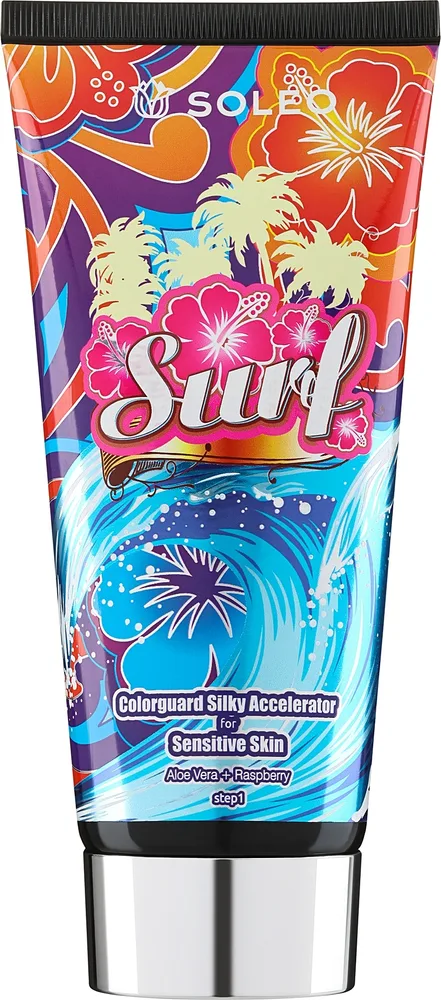 Крем-ускоритель загара в солярии Soleo Surf Colorguard Silky для чувствительной кожи с маслом ши и аллантоином, 150 мл