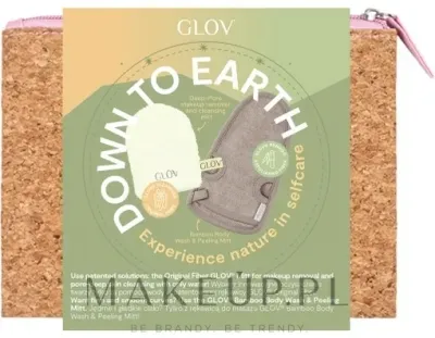 Набор Glov Down to Earth рукавица для снятия макияжа белая бамбуковая рукавица для тела серая и косметичка