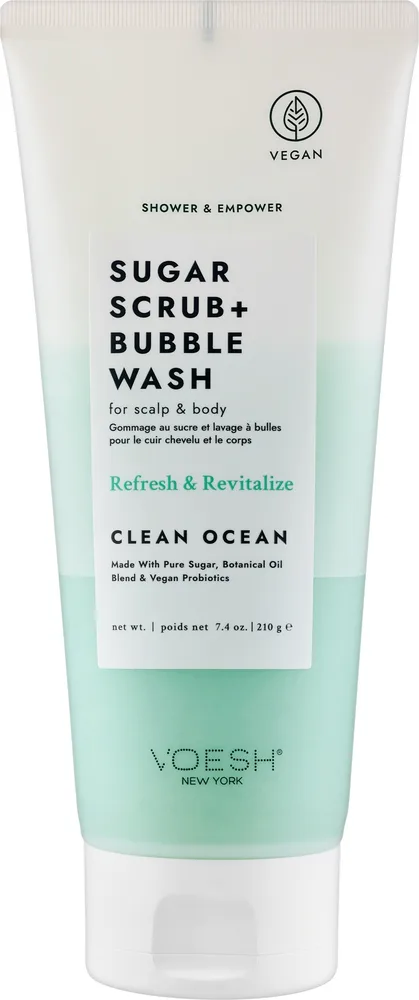 Voesh Voesh Sugar Scrub+Bubble Wash Clean Ocean - Сахарный скраб 2 в 1 для кожи головы и тела Pure Ocean с пробиотиками 210 г