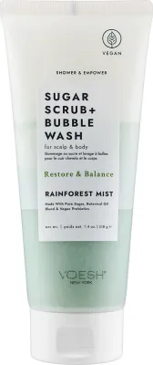 Voesh Voesh Sugar Scrub+Bubble Wash Rainforest Mist - Сахарный скраб 2 в 1 для кожи головы и тела Rainforest Mist с пробиотиками 210 г