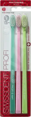 Набор зубных щёток Swissdent Profi Whitening Soft мягкие, бирюзовая, розовая, зелёная