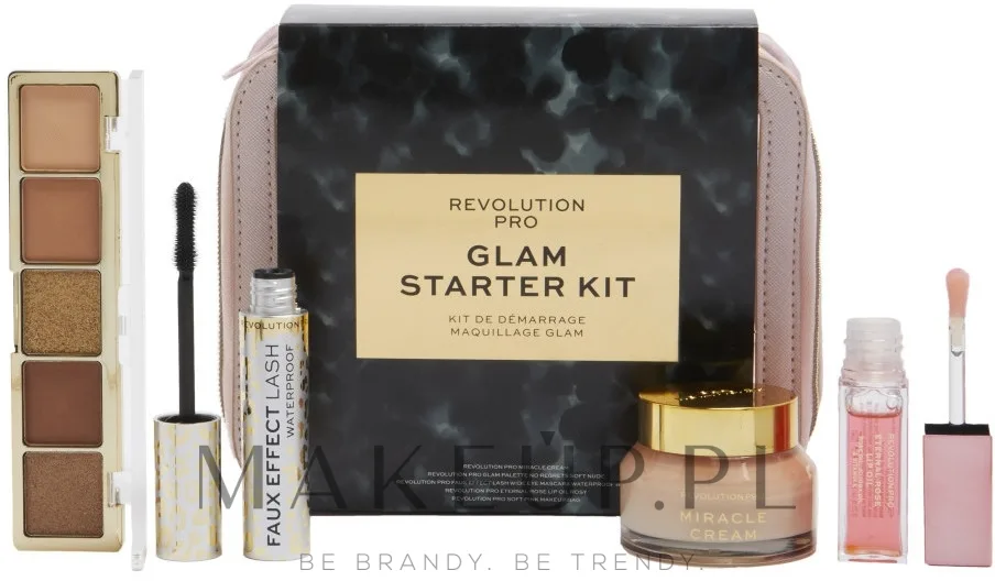 Revolution PRO Glam Starter Kit набор для макияжа 5 предметов, крем для лица, палетка теней, тушь, масло для губ, косметичка