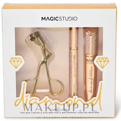 Набор Magic Studio Diamond Shiny Look водостойкая тушь 12 мл подводка с блестками 0.8 мл и щипцы для ресниц