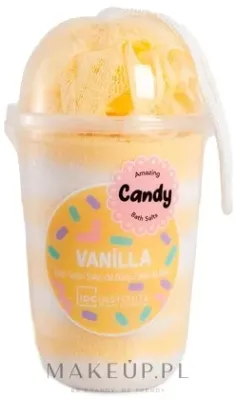 IDC Institute соль для ванны с мочалкой Ваниль Candy Pack 570 г, подарочный набор для ванны с ароматом ванили