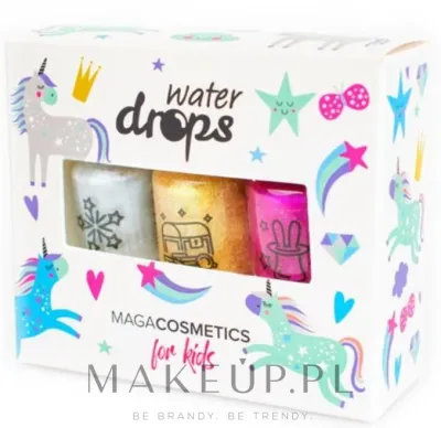 Набор детских лаков для ногтей Maga Cosmetics For Kids Water Drops «Алиса в стране блёсток», на водной основе, 3 лака
