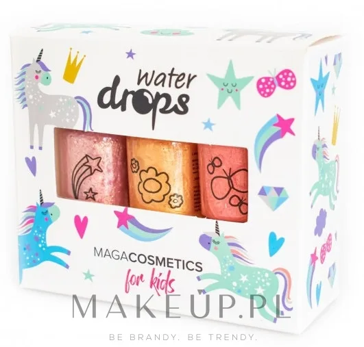 Набор лаков для ногтей детский Maga Cosmetics For Kids Water Drops Sand Princess, Песочная принцесса, на водной основе, 3 цвета